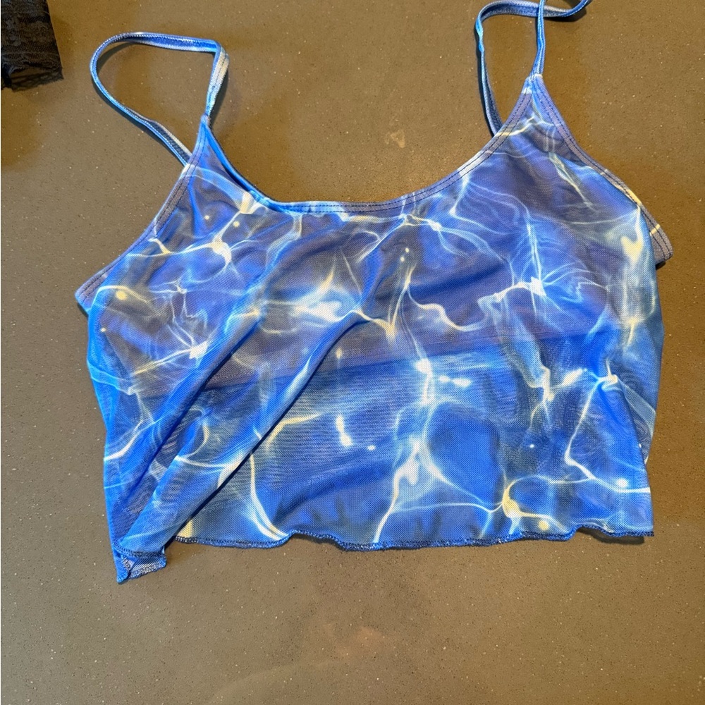 Los Angeles Apparel Blue Water Print Cami Top Mesh